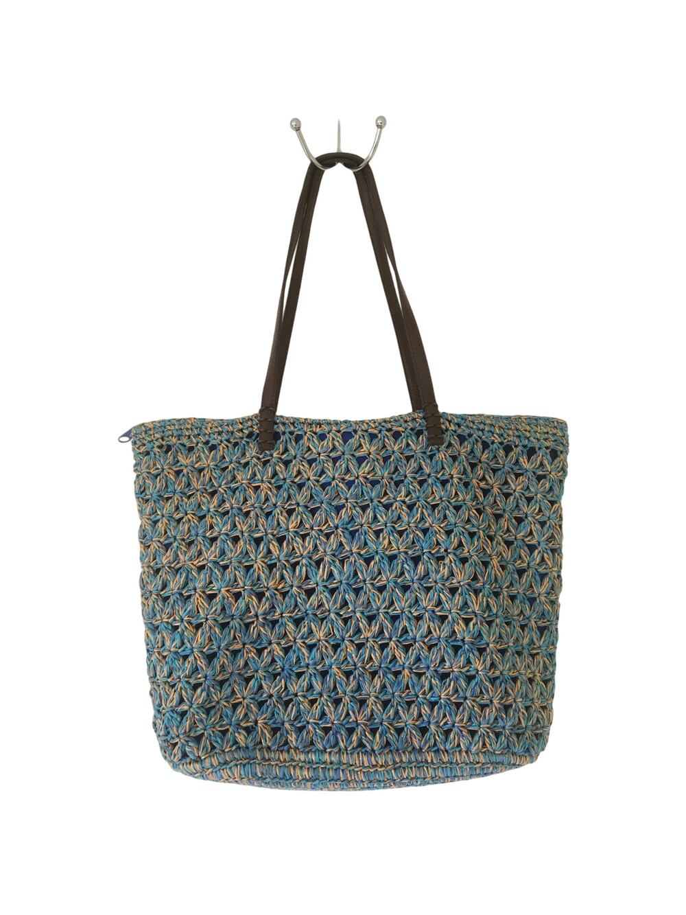 Blue Miami, Woven Blue, Natural Straw, Gold Threads Lined Shoulder Bag Purse